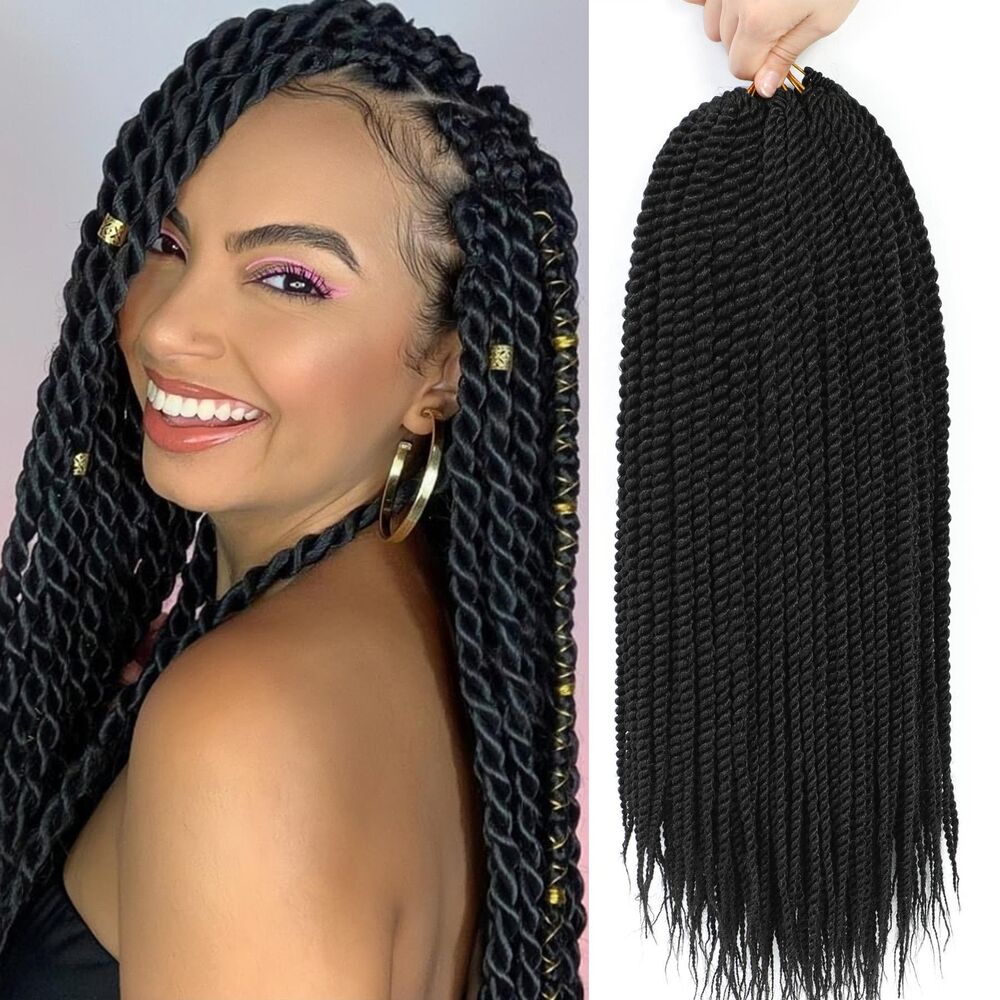 8 Pack, Senegalese Twist Crochet Hair (18 Inch, 1B#)